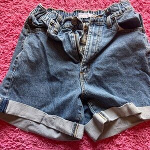 Garage Denim High-Waist Light Blue Shorts with Gold Stitching